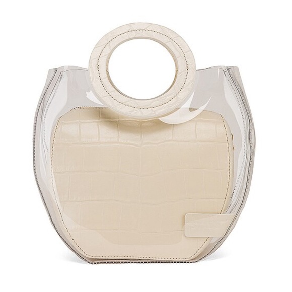STAUD Handbags - STAUD Cream Croc-Embossed Inner Pouch Clear PVC Circle-Handle Shoulder Bag